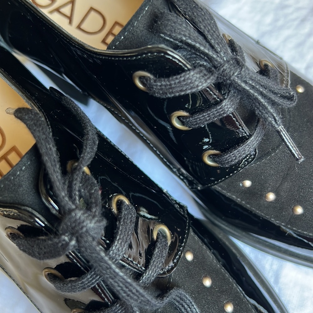Fades by Lodi block 3” heel shoes classic laced black leather sz.39 glossy Spain - Picture 15 of 17